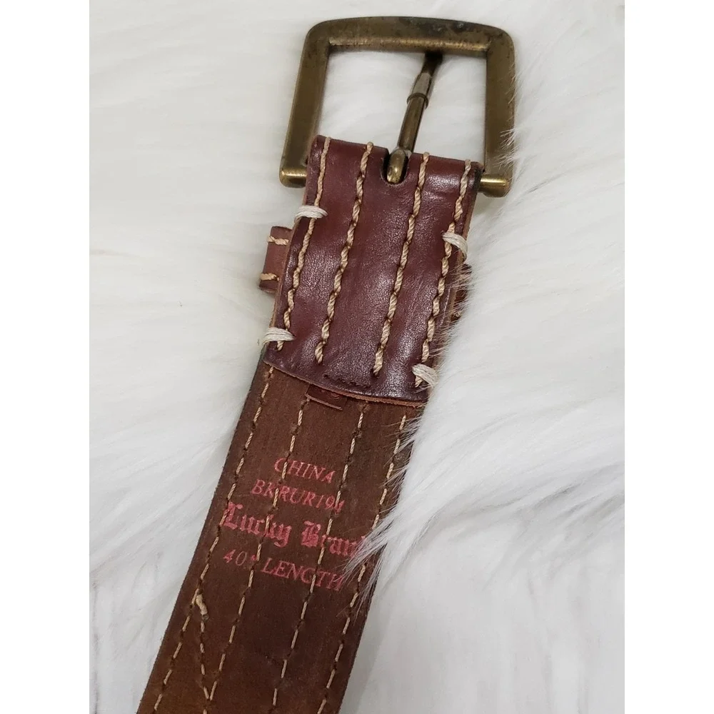 Lucky Brand Leather Stitched Belt 40 Men's 2.5